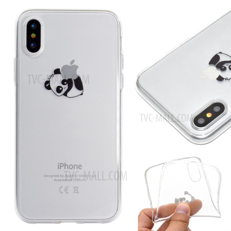 Pattern Printing Clear TPU Phone Case for iPhone X/XS 5.8 inch - Lying Panda-1