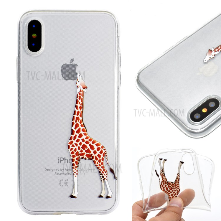 Pattern Printing Clear TPU Phone Case for iPhone X/XS 5.8 inch - Giraffe-1