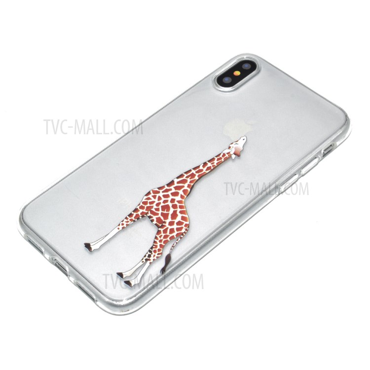 Pattern Printing Clear TPU Phone Case for iPhone X/XS 5.8 inch - Giraffe-3