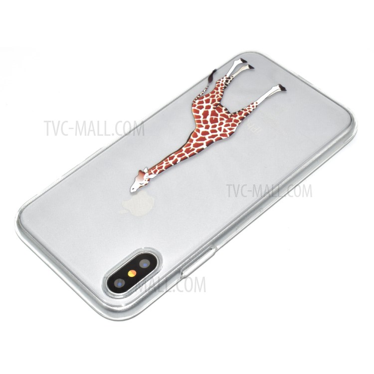 Pattern Printing Clear TPU Phone Case for iPhone X/XS 5.8 inch - Giraffe-4