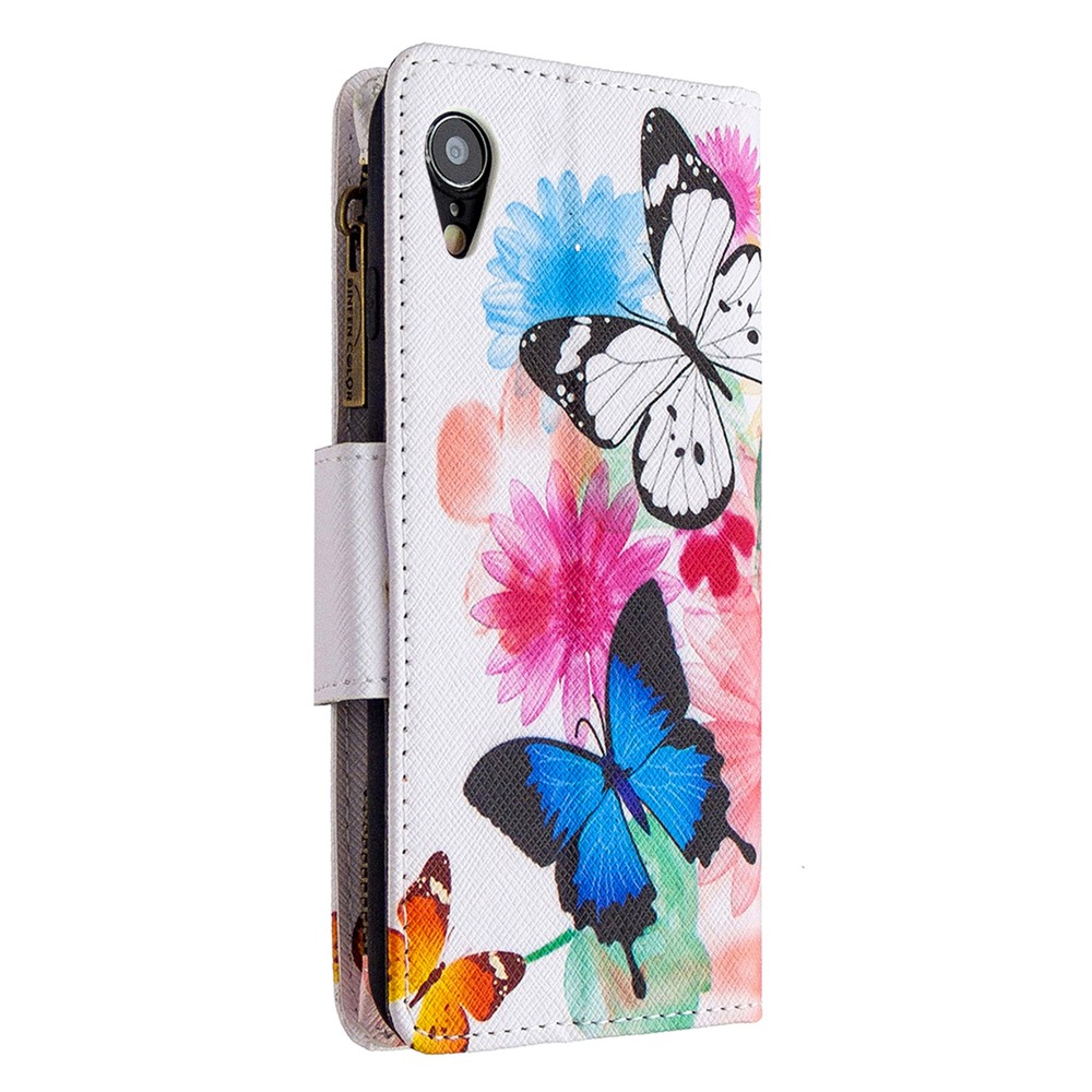 BF03 Pattern Printing Zipper Wallet Leather Phone Cover for iPhone XR 6.1 inch - Blue and White Butterfly-5