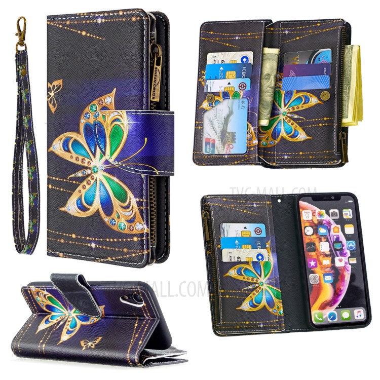 BF03 Pattern Printing Zipper Wallet Leather Phone Cover for iPhone XR 6.1 inch - Crystal Butterfly-1