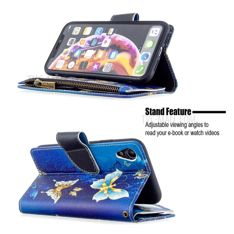 BF03 Pattern Printing Zipper Wallet Leather Phone Cover for iPhone XR 6.1 inch - Crystal Butterfly-7