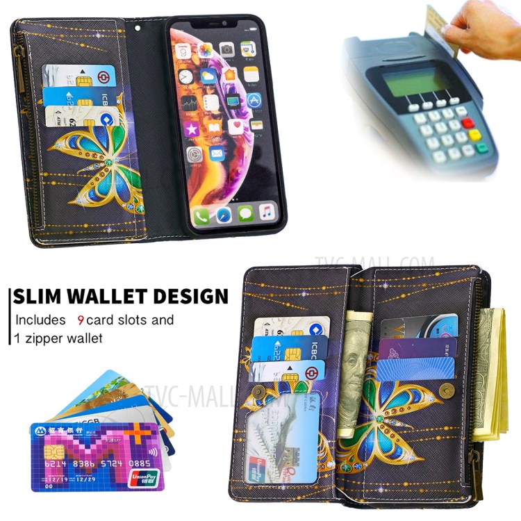 BF03 Pattern Printing Zipper Wallet Leather Phone Cover for iPhone XR 6.1 inch - Crystal Butterfly-8