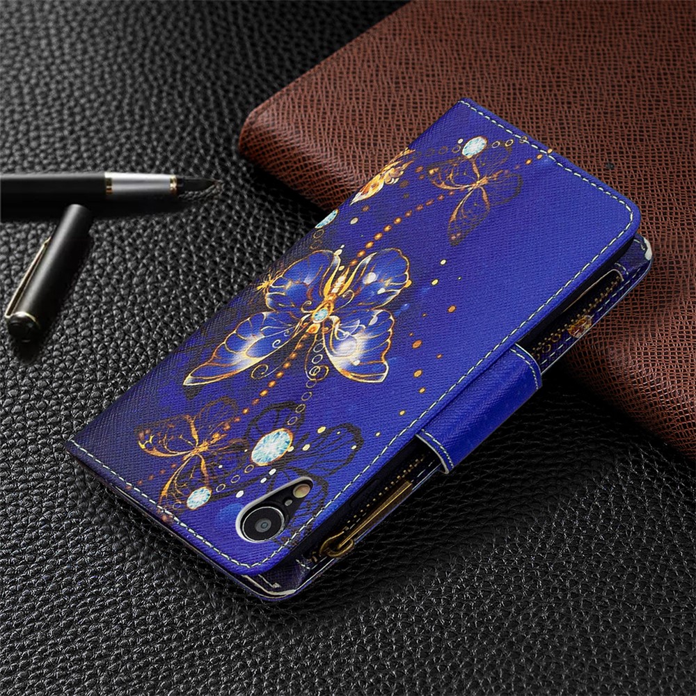 BF03 Pattern Printing Zipper Wallet Leather Phone Cover for iPhone XR 6.1 inch - Gold Butterfly-3