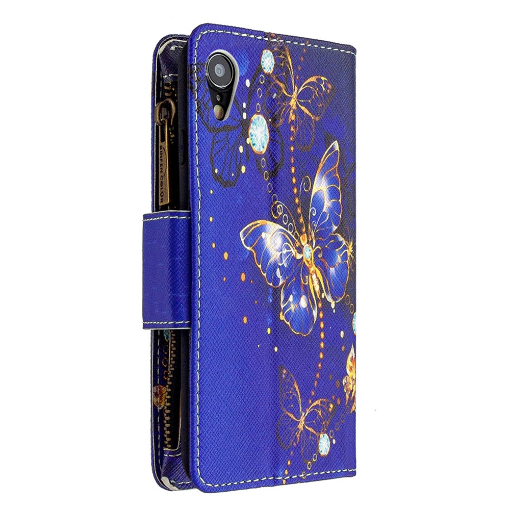 BF03 Pattern Printing Zipper Wallet Leather Phone Cover for iPhone XR 6.1 inch - Gold Butterfly-5