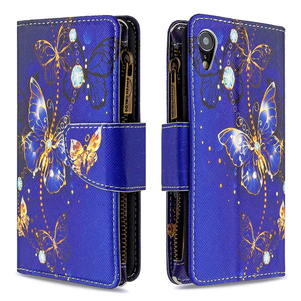 BF03 Pattern Printing Zipper Wallet Leather Phone Cover for iPhone XR 6.1 inch - Gold Butterfly-6