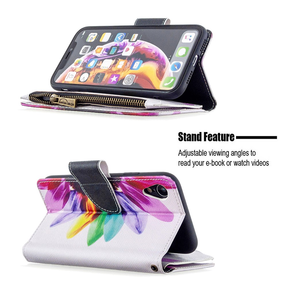 BF03 Pattern Printing Zipper Wallet Leather Phone Cover for iPhone XR 6.1 inch - Gold Butterfly-7