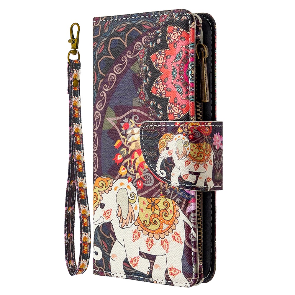 BF03 Pattern Printing Zipper Wallet Coperchio Telefonico in Pelle Per Iphone XR 6,1 Pollici - Elefante