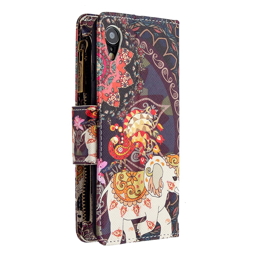 BF03 Pattern Printing Portefeuille à Fermeture Éclair Couverture de Téléphone en Cuir Pour Iphone XR 6,1 Pouces - L'éléphant