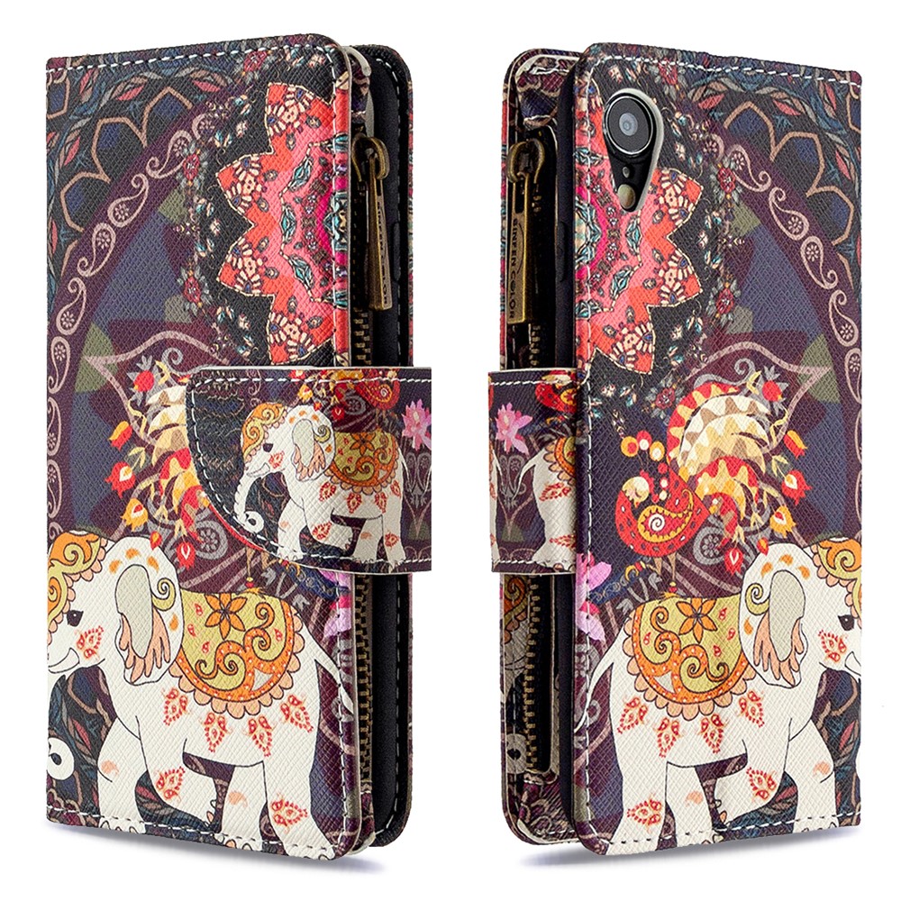 BF03 Pattern Printing Zipper Wallet Coperchio Telefonico in Pelle Per Iphone XR 6,1 Pollici - Elefante