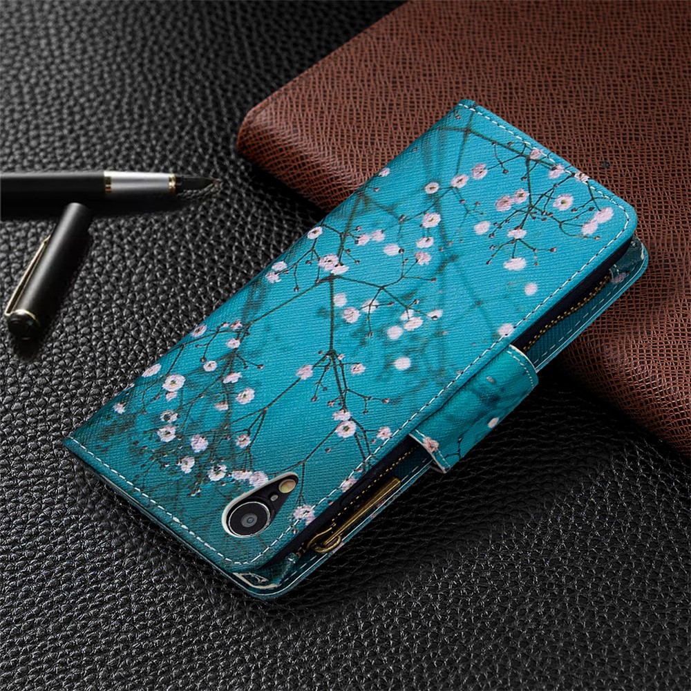 BF03 Pattern Printing Zipper Wallet Coperchio Telefonico in Pelle Per Iphone XR 6,1 Pollici - Plum Blossom-3