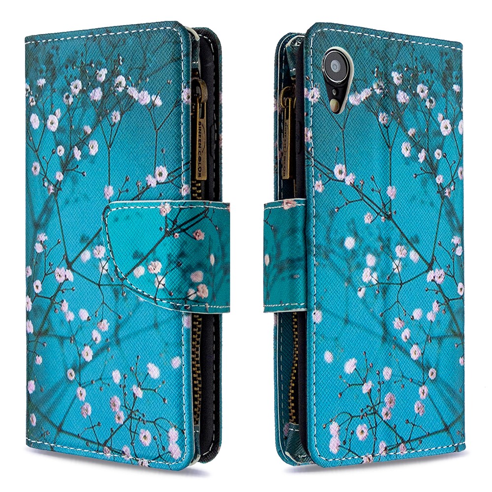 BF03 Pattern Printing Zipper Wallet Coperchio Telefonico in Pelle Per Iphone XR 6,1 Pollici - Plum Blossom-6