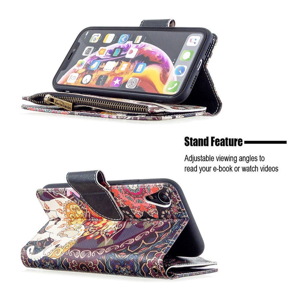 BF03 Pattern Printing Zipper Wallet Leather Phone Cover for iPhone XR 6.1 inch - Plum Blossom-7