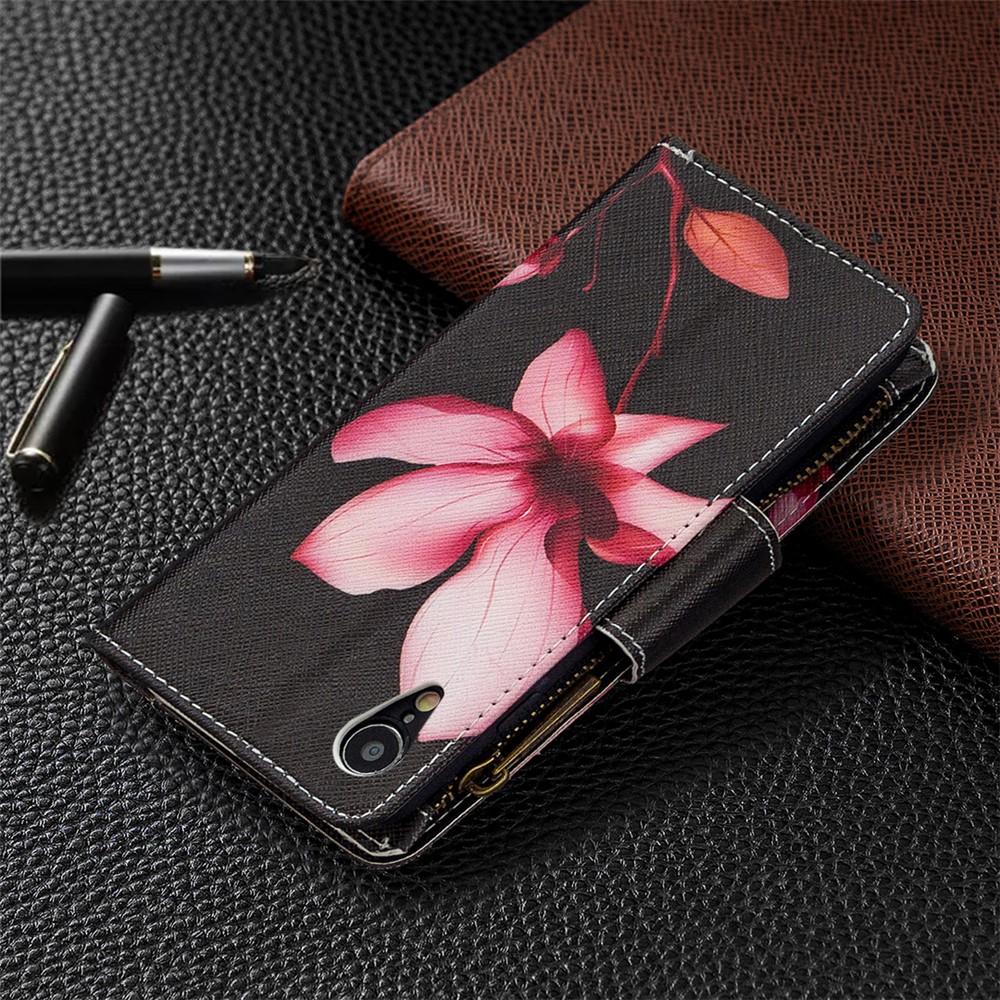 BF03 Pattern Printing Zipper Wallet Leather Phone Cover for iPhone XR 6.1 inch - Flower-3