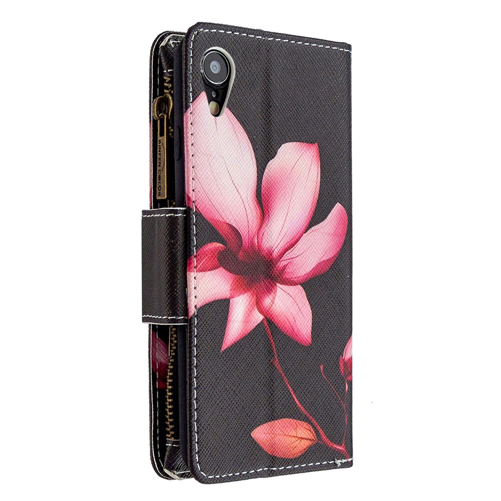 BF03 Pattern Printing Zipper Wallet Leather Phone Cover for iPhone XR 6.1 inch - Flower-5