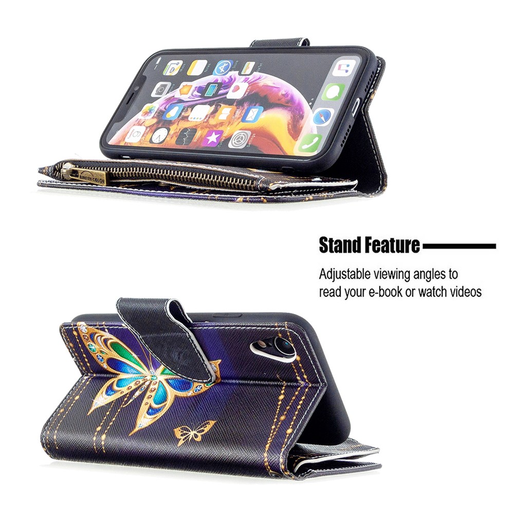 BF03 Pattern Printing Zipper Wallet Leather Phone Cover for iPhone XR 6.1 inch - Flower-7