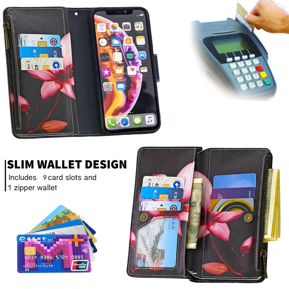BF03 Pattern Printing Zipper Wallet Leather Phone Cover for iPhone XR 6.1 inch - Flower-8