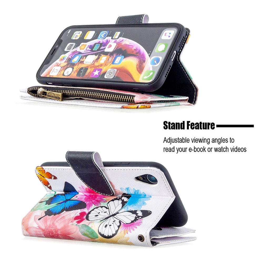 BF03 Pattern Printing Zipper Wallet Leather Phone Cover for iPhone XR 6.1 inch - Colorful Petals-7