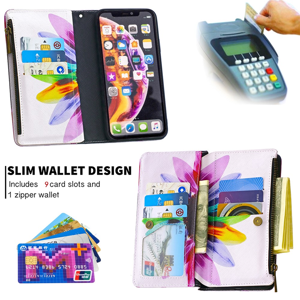 BF03 Pattern Printing Zipper Wallet Leather Phone Cover for iPhone XR 6.1 inch - Colorful Petals-8
