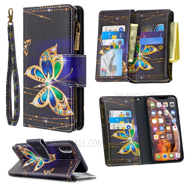 BF03 Pattern Printing Zipper Wallet Leather Protective Shell for iPhone XS Max 6.5 inch - Crystal Butterfly-1