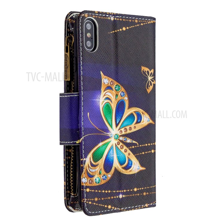 BF03 Pattern Printing Zipper Wallet Leather Protective Shell for iPhone XS Max 6.5 inch - Crystal Butterfly-5