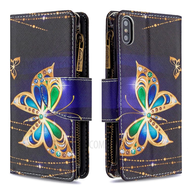 BF03 Pattern Printing Zipper Wallet Leather Protective Shell for iPhone XS Max 6.5 inch - Crystal Butterfly-6