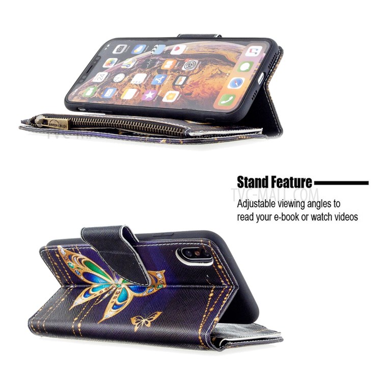 BF03 Pattern Printing Zipper Wallet Leather Protective Shell for iPhone XS Max 6.5 inch - Crystal Butterfly-7