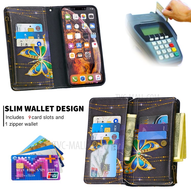BF03 Pattern Printing Zipper Wallet Leather Protective Shell for iPhone XS Max 6.5 inch - Crystal Butterfly-8