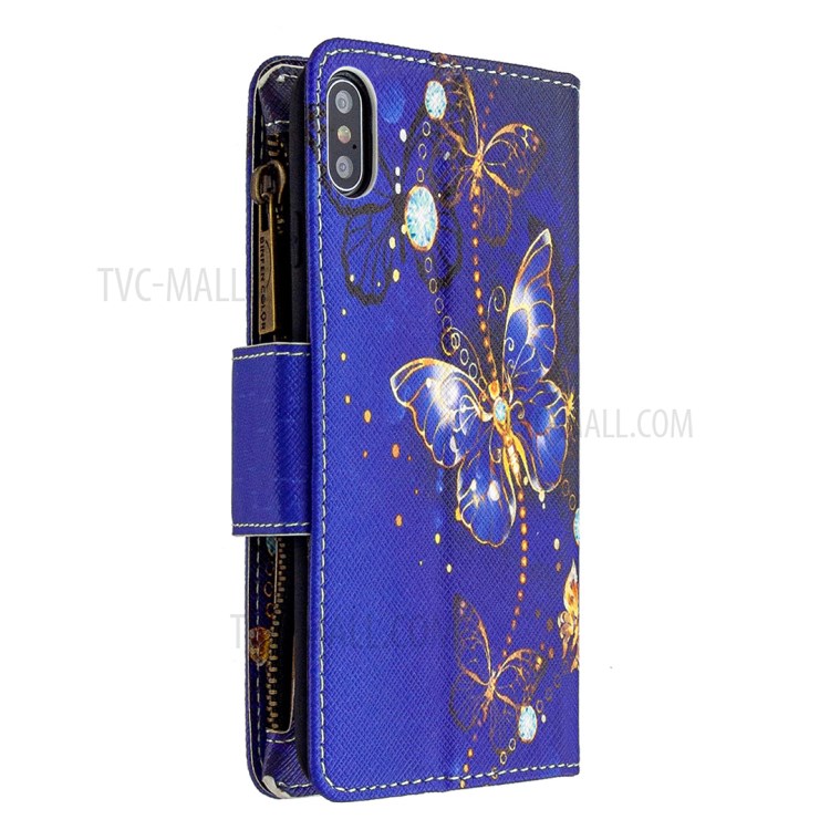 BF03 Pattern Printing Zipper Wallet Leather Protective Shell for iPhone XS Max 6.5 inch - Gold Butterfly-5