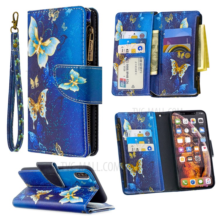 BF03 Pattern Printing Zipper Wallet Leather Protective Shell for iPhone XS Max 6.5 inch - Beautiful Butterfly-1
