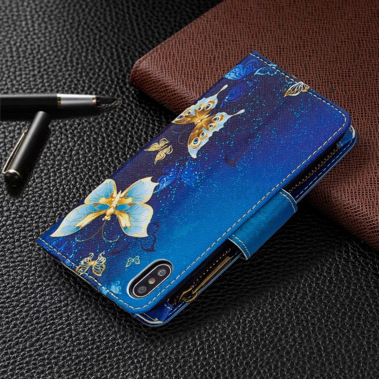 BF03 Pattern Printing Zipper Wallet Leather Protective Shell for iPhone XS Max 6.5 inch - Beautiful Butterfly-3