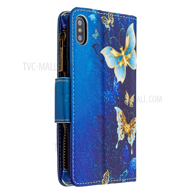 BF03 Pattern Printing Zipper Wallet Leather Protective Shell for iPhone XS Max 6.5 inch - Beautiful Butterfly-5