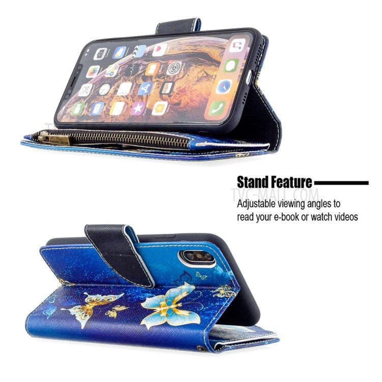 BF03 Pattern Printing Zipper Wallet Leather Protective Shell for iPhone XS Max 6.5 inch - Beautiful Butterfly-7