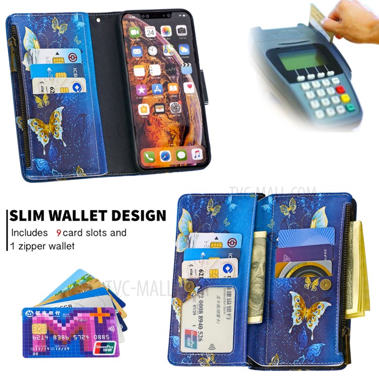 BF03 Pattern Printing Zipper Wallet Leather Protective Shell for iPhone XS Max 6.5 inch - Beautiful Butterfly-8