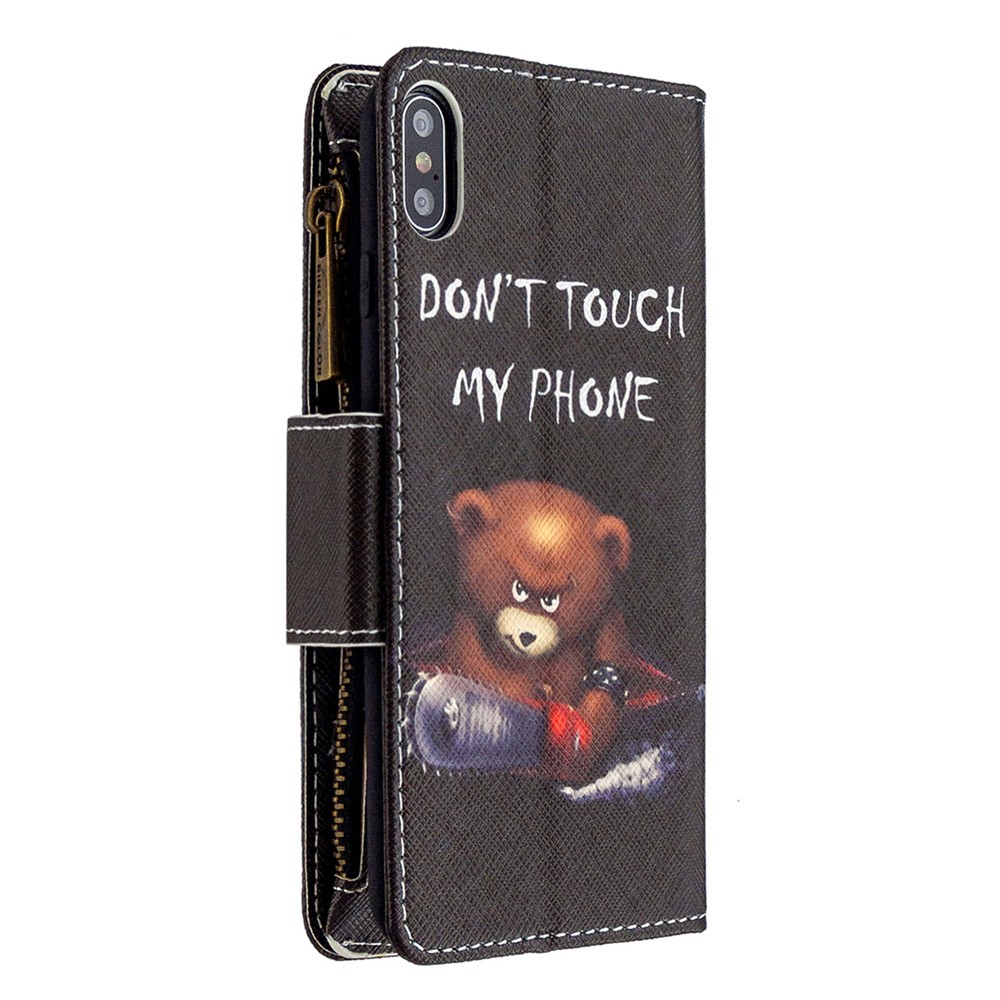 BF03 Pattern Printing Zipper Wallet Leather Protective Shell for iPhone XS Max 6.5 inch - Fierce Bear-5