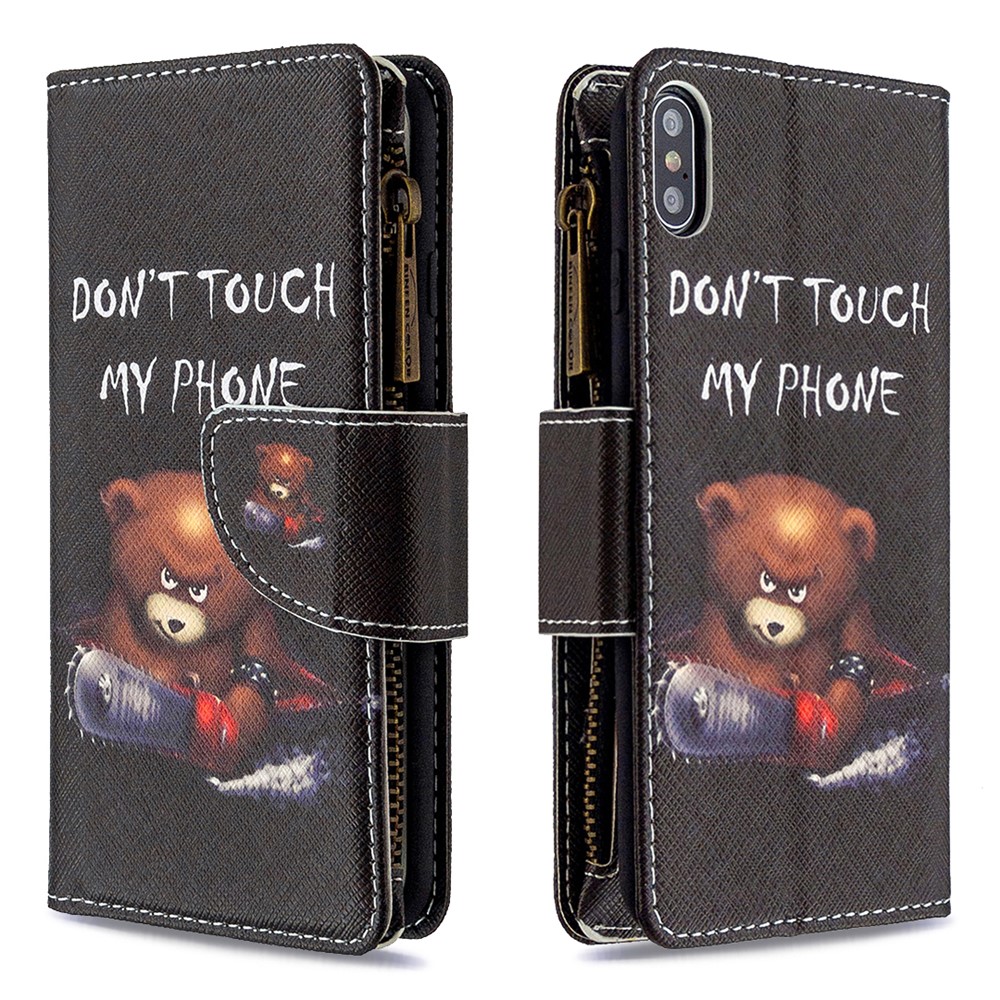 BF03 Pattern Printing Zipper Wallet Leather Protective Shell for iPhone XS Max 6.5 inch - Fierce Bear-6