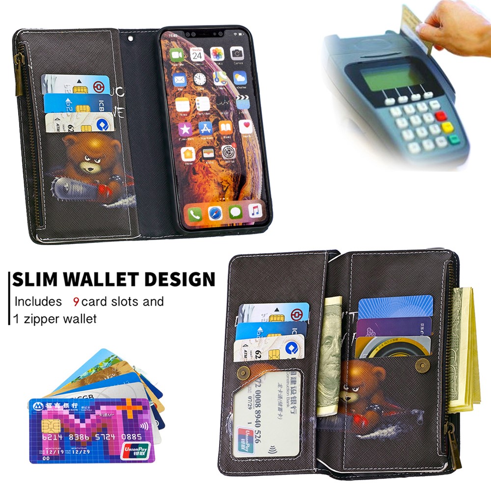 BF03 Pattern Printing Zipper Wallet Leather Protective Shell for iPhone XS Max 6.5 inch - Fierce Bear-8