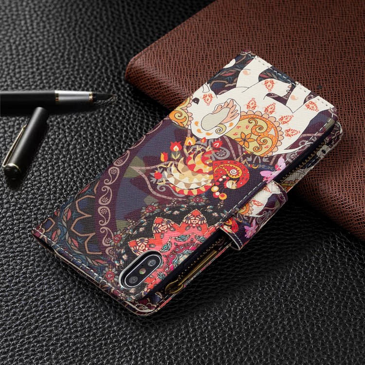 BF03 Pattern Printing Zipper Wallet Leather Protective Shell for iPhone XS Max 6.5 inch - Elephant-3
