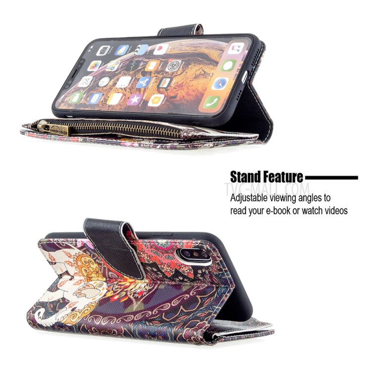 BF03 Pattern Printing Zipper Wallet Leather Protective Shell for iPhone XS Max 6.5 inch - Elephant-7