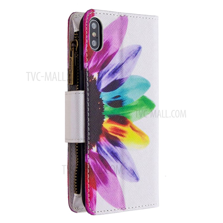 BF03 Pattern Printing Zipper Wallet Leather Protective Shell for iPhone XS Max 6.5 inch - Colorful Petals-5