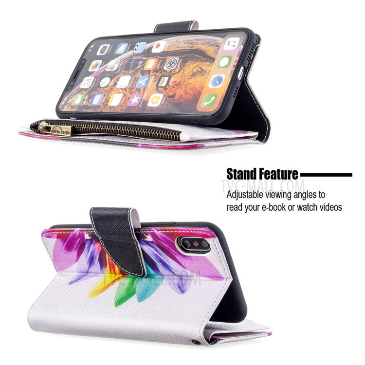 BF03 Pattern Printing Zipper Wallet Leather Protective Shell for iPhone XS Max 6.5 inch - Colorful Petals-7