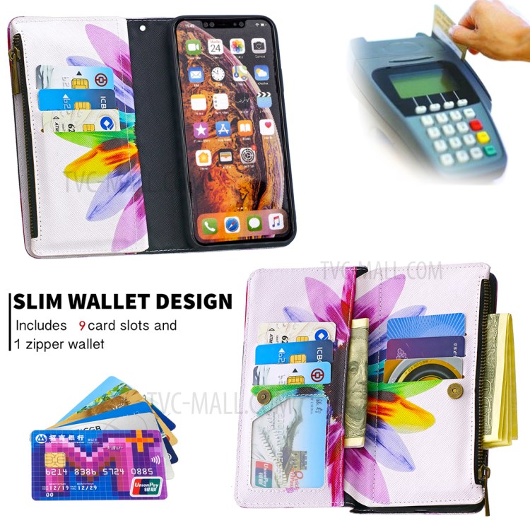 BF03 Pattern Printing Zipper Wallet Leather Protective Shell for iPhone XS Max 6.5 inch - Colorful Petals-8