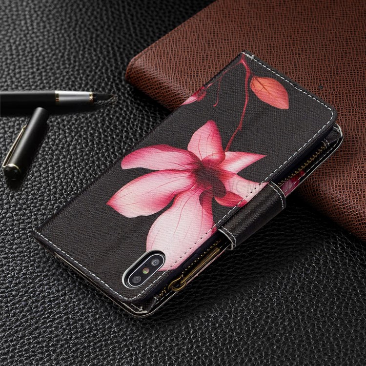 BF03 Pattern Printing Zipper Wallet Leather Protective Shell for iPhone XS Max 6.5 inch - Flower-3