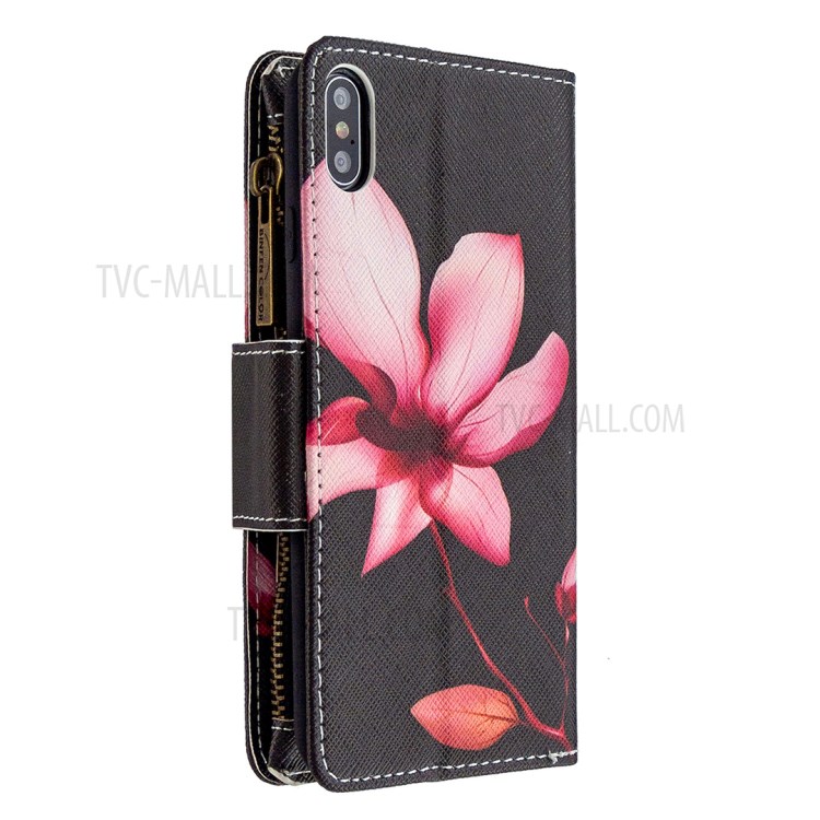 BF03 Pattern Printing Zipper Wallet Leather Protective Shell for iPhone XS Max 6.5 inch - Flower-5