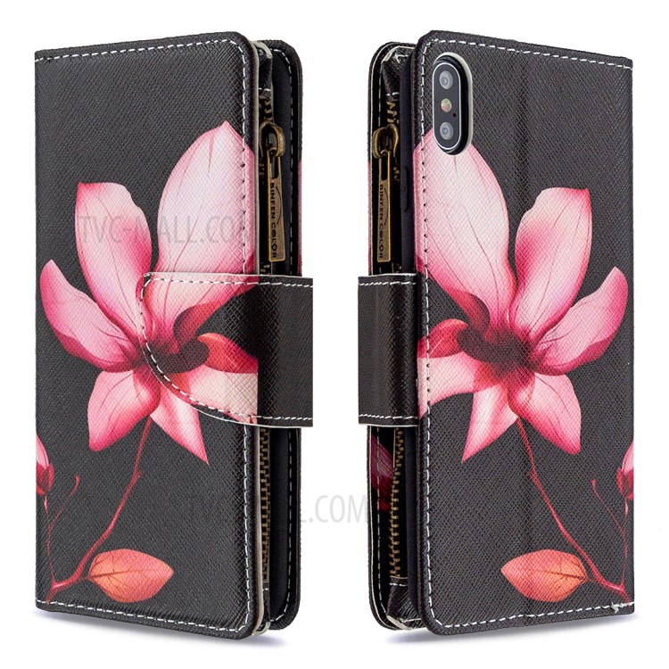 BF03 Pattern Printing Zipper Wallet Leather Protective Shell for iPhone XS Max 6.5 inch - Flower-6