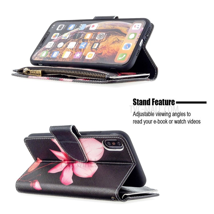 BF03 Pattern Printing Zipper Wallet Leather Protective Shell for iPhone XS Max 6.5 inch - Flower-7