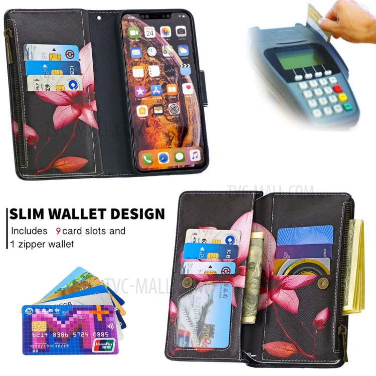 BF03 Pattern Printing Zipper Wallet Leather Protective Shell for iPhone XS Max 6.5 inch - Flower-8