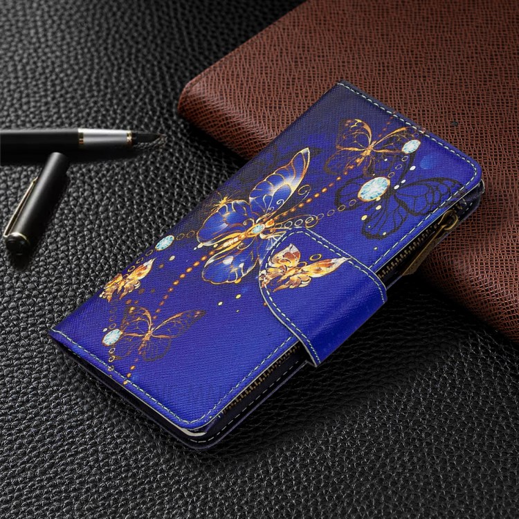 Patterned Zipper Wallet Leather Phone Case with Strap for Apple iPhone 11 Pro 5.8 inch - Blue Butterfly-2