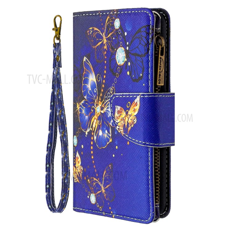 Patterned Zipper Wallet Leather Phone Case with Strap for Apple iPhone 11 Pro 5.8 inch - Blue Butterfly-4
